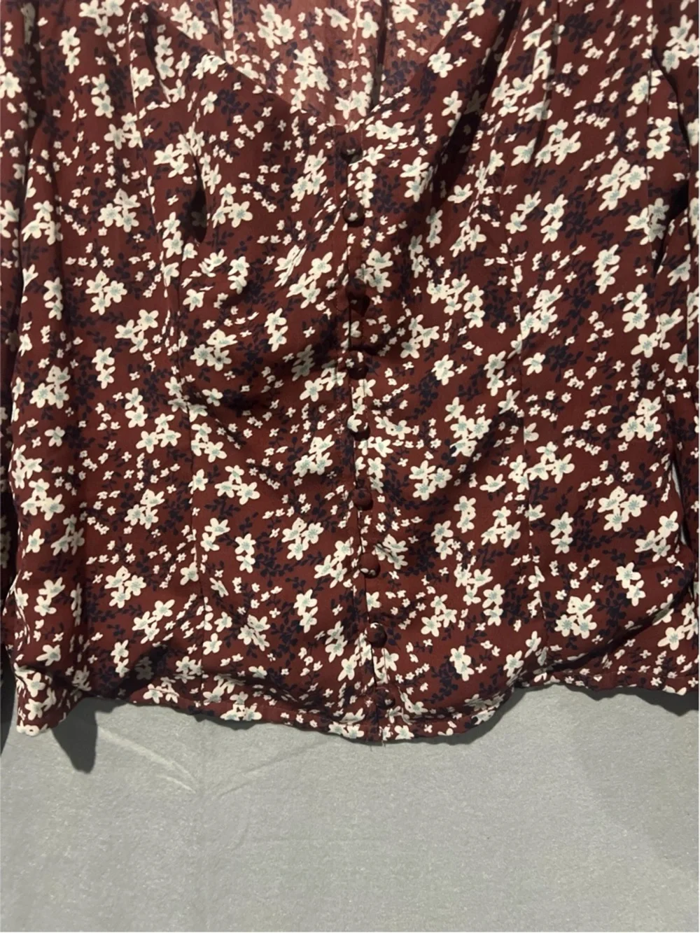 Abercrombie Top Women’s M Burgundy Sweetheart Button Front Long Sleeve Boho